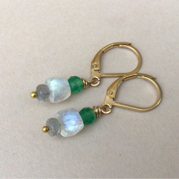 Sundance Charm Earrings Moonstone Emerald Labradorite - Picture 2 of 7